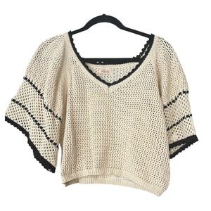 Nekane NKN V-Neck Cropped Sweater Ecru Open Weave S/M Oversized.